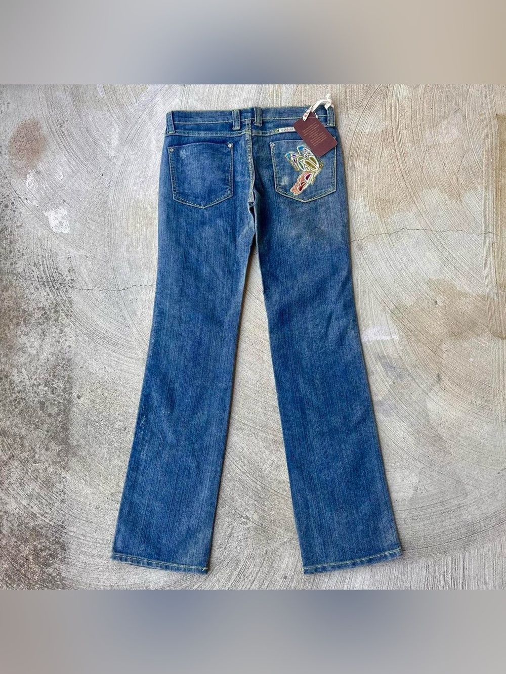 early 2000s deadstock rare butterfly embroidered denim low rise Frankie B jeans